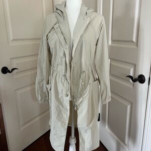 Elegant Cream Hooded Trench Coat, lightweight, water resistant